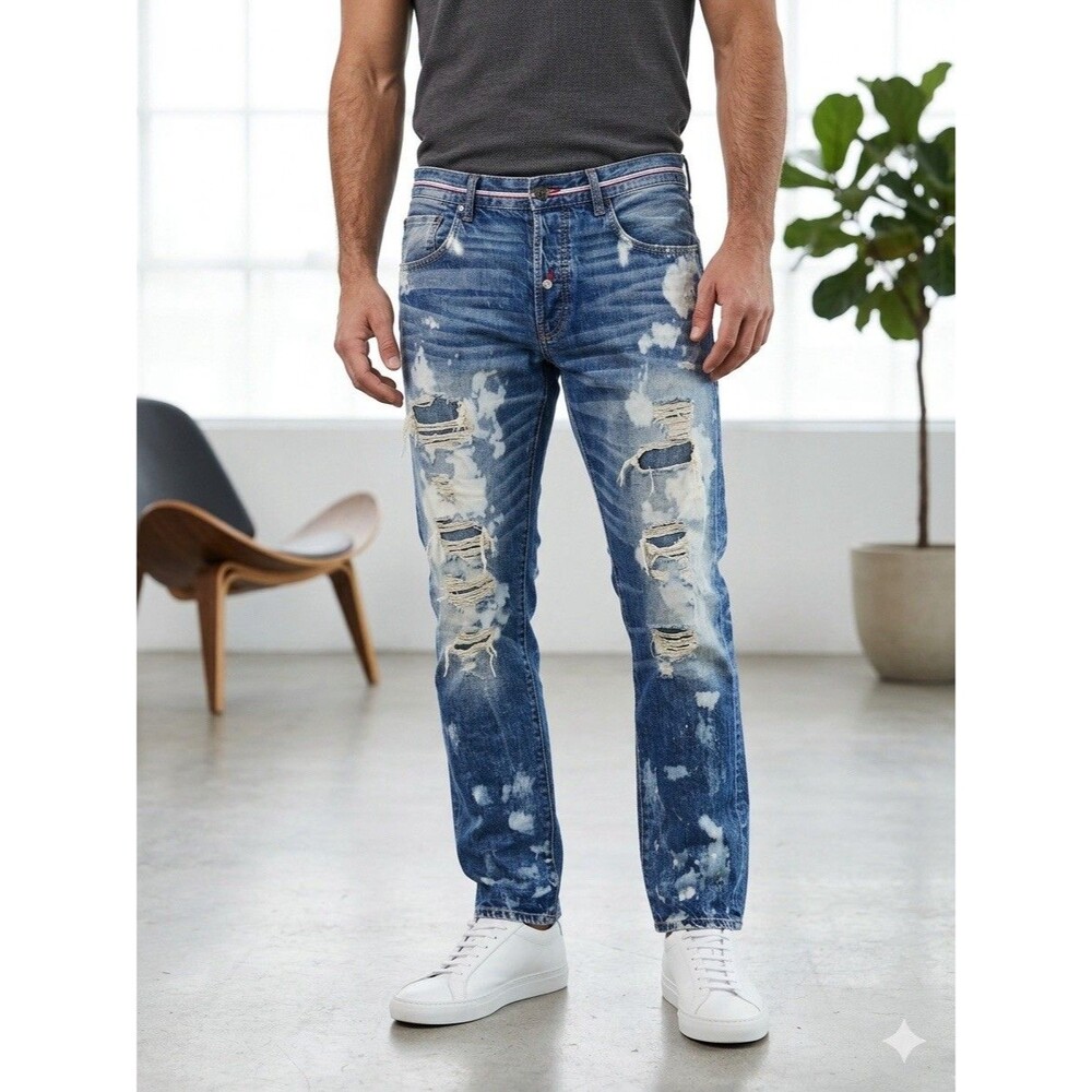 STRIVERS ROW Jeans Mens 36x34 Red Line Selvedge Straight Button Destroyed USA